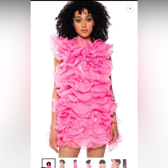 Pink Ruffled Mini Dress size small - Picture 1 of 4